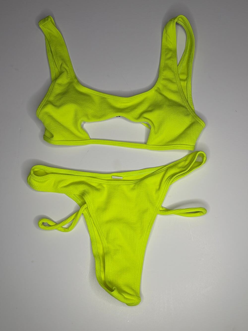 SherryDC Neon Yellow Ribbed Bikini Swimsuit New S